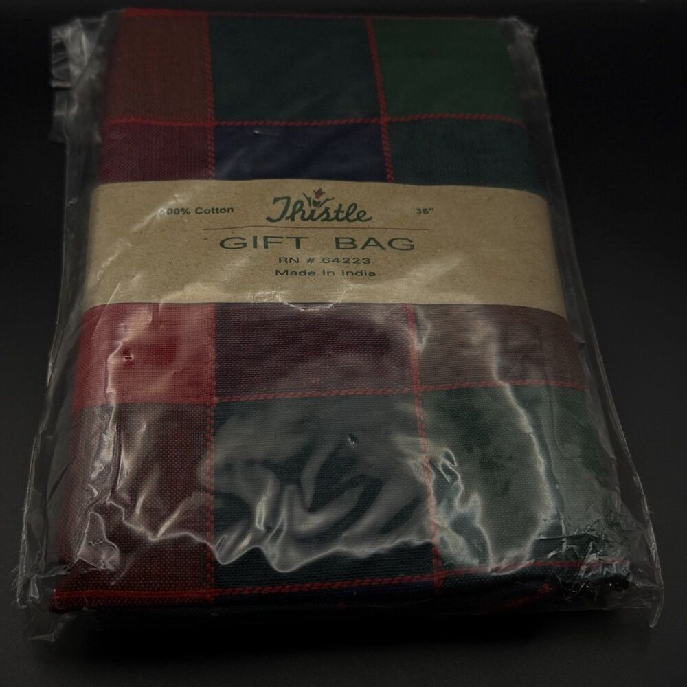 Thistle 100% Cotton Plaid Gift Bag, Red/Green Seasonal, 1-Pack Hand Wash vintage